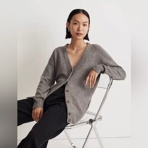 Madewell V-Neck Relaxed Cardigan Merino Wool Blend Gray